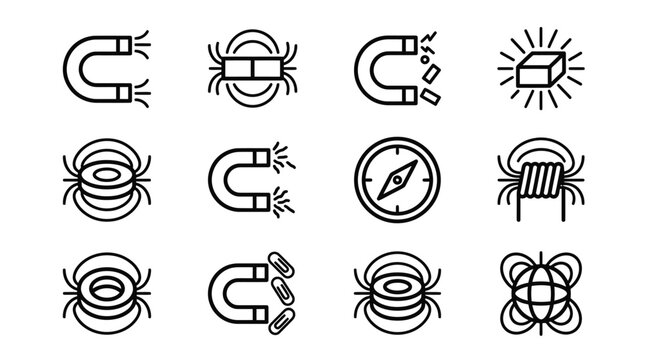 Science and Technology Magnetism Icons Representing Physics and Education