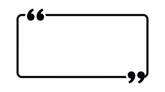 Minimalist black rectangular speech bubble frame featuring bold rounded corners and quotation marks for highlighting important text or messages in a clean digital style on white background
