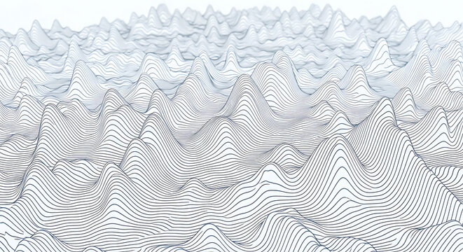Black and white abstract wireframe surface landscape with abstract wireframe landscape geometric structure monochrome background topology complexity mathematical illustration