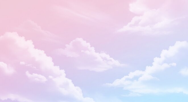 淡いピンクと水色が溶け合う空 柔らかな光が雲を優しく照らし幻想的なグラデーション背景を彩る. AI Generated