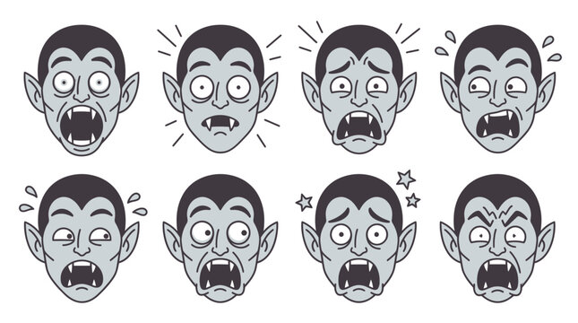 Vampire Faces Expressing Various Emotions: Fear, Shock, Surprise, Anger