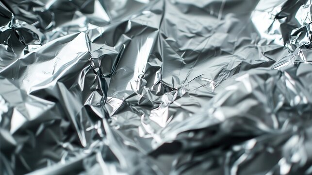 Crumpled aluminum foil sharp creases reflective surface