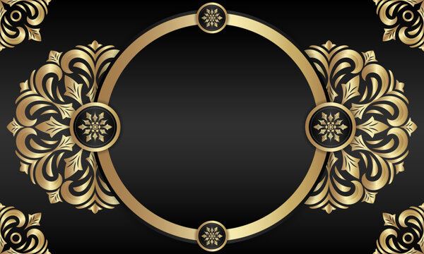 Frame gold luxury circle luxury background with elegant black background decoration