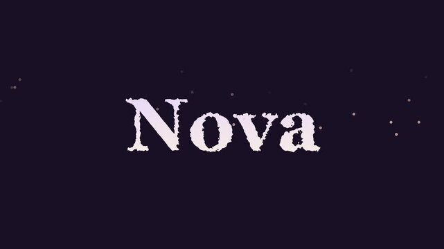 Nova text animation with floating particles on dark 4k background, for modern motion, and title sequences