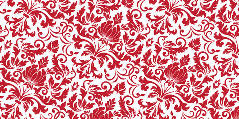 Damask pattern, floral ornament, seamless pattern, vintage design, decorative background, red floral, luxury motif © ROTIMAH