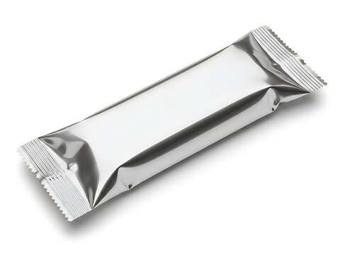 Blank silver foil candy bar wrapper mockup isolated on white background