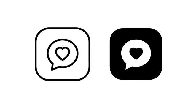 Social media love heart speech bubble notification icon set