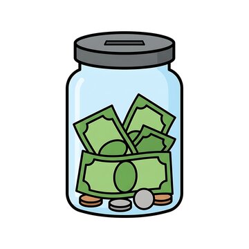 Collecting cash in a glass tip jar on a countertop with a minimalist style