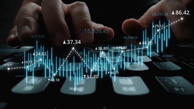 Stock market analysis with candlestick chart and price movement trend line, highlighting global financial trends, stock trading, and investment strategy insights Marrow