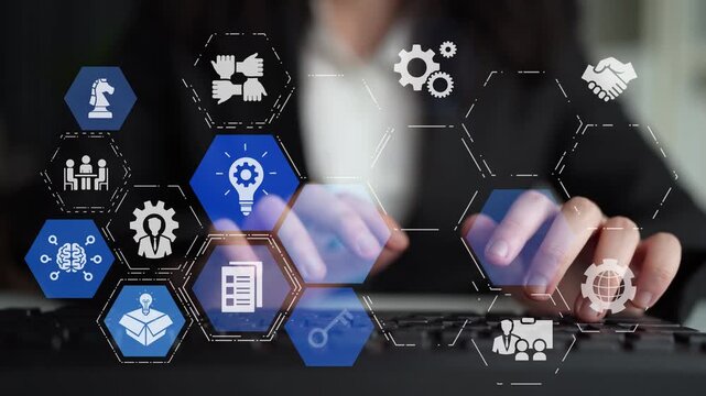 Innovation icons show creativity, teamwork, and project development. Innovation helps organizations design solutions, build strategy, and grow with new business opportunities. Funnel