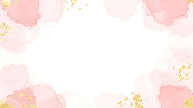 Pink watercolor clouds with gold accents border
