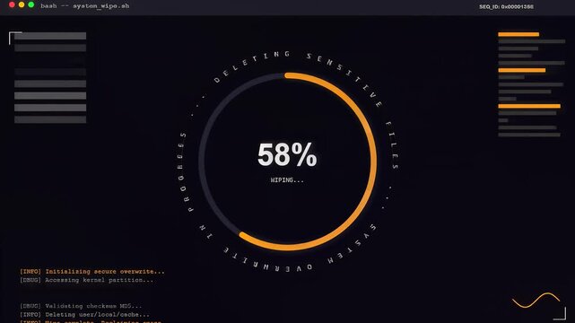 Digital Terminal Interface Showing Secure System Wipe at 11 Percent