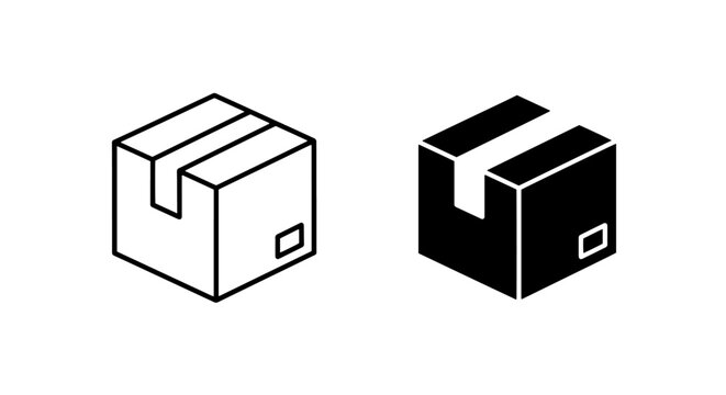 Isometric shipping box package icon outline and solid set
