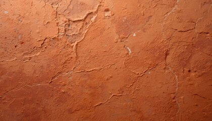 Fototapeta premium Textured terracotta clay wall surface with detailed cracks and rough rustic plaster texture.