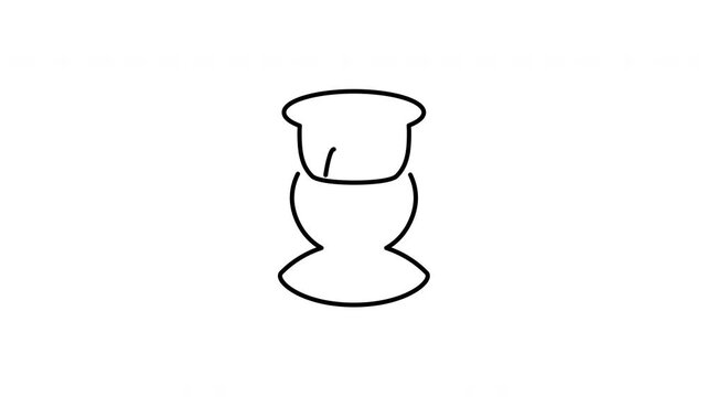 Minimalist outline animation of a restaurant culinary chef wearing a tall toque hat profile avatar icon drawing on and fading out. Features a clean pop up style in 3 color setups.