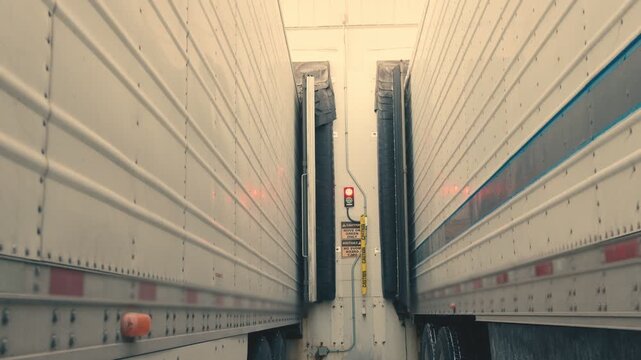 Semi truck backing into loading dock for unloading cargo