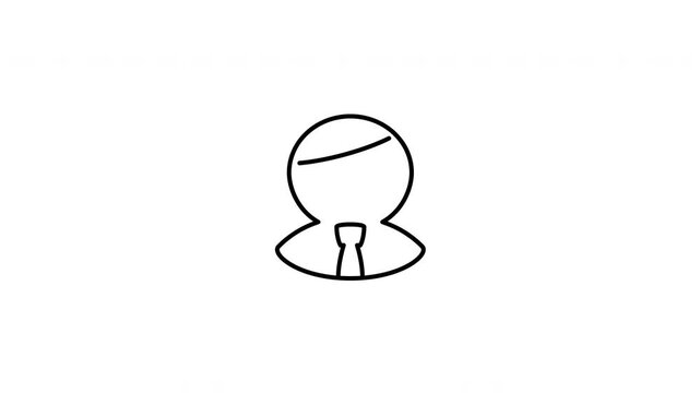 Minimalist outline animation of a standard male profile client corporate member avatar icon drawing on and fading out. Features a clean pop up style in 3 color setups.
