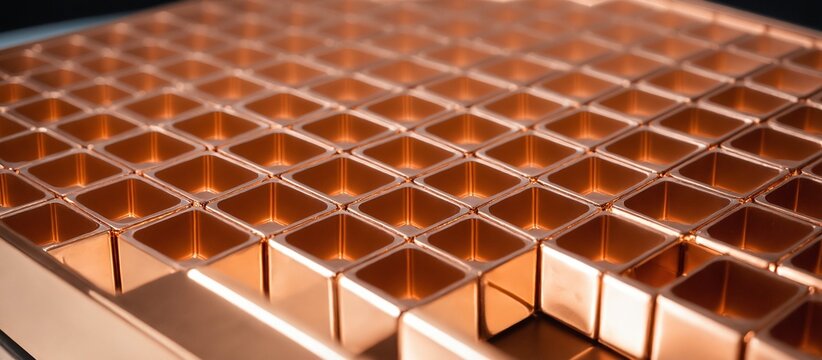 Advanced computer hardware with copper cooling pipes and heat sink grid, high-performance technology and thermal management.

