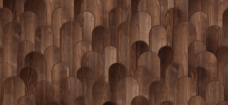 seamless, dark brown wooden background composed of overlapping, arch-shaped panels with a rich, moody wood grain.