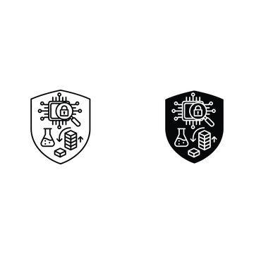 Two shields with scientific equipment and symbols on them test tube graduated cyl