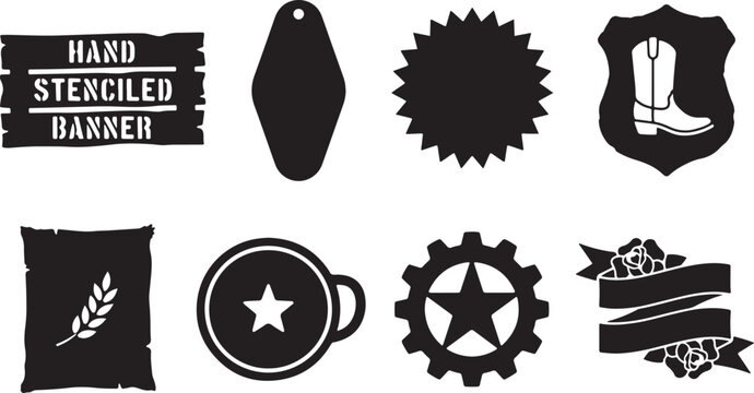 Set of black rustic vintage western style labels badges and banners for creative design work