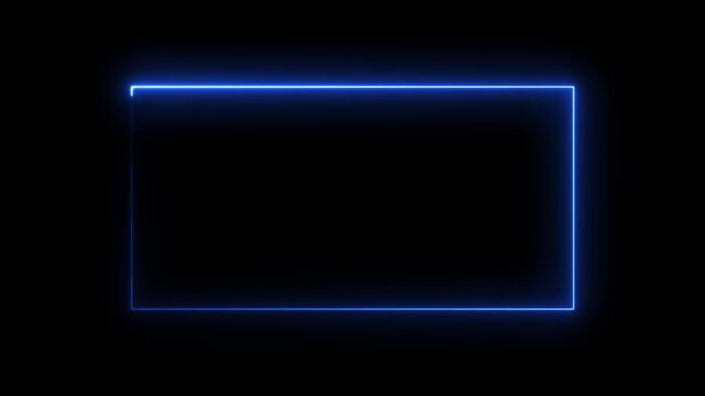 Blue neon square border animation motion abstract background.