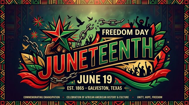 Juneteenth freedom day celebration poster design isolated on white background