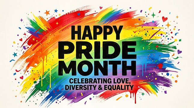 Happy pride month colorful ink splash banner design isolated on white background