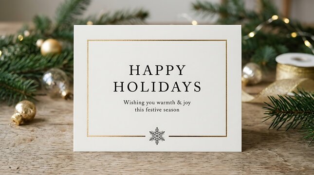 Happy holidays greeting card with festive christmas decor isolated on white background
