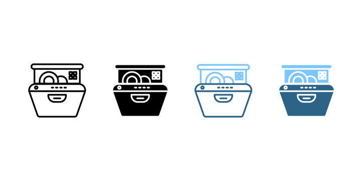 automatic kitchen dishwasher icon set multi style
