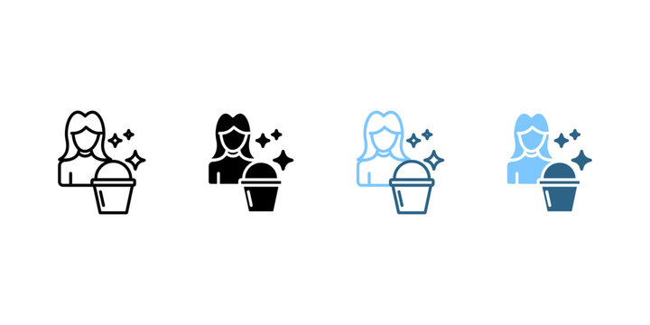 maid housekeeper cleaning icon set multi style