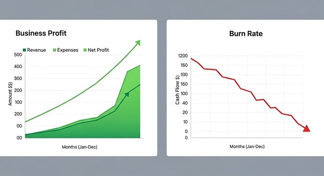 Business Profit and Burn Rate Financial Performance Charts Comparison.