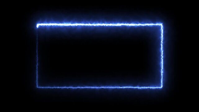 Abstract bright blue rectangle light stroke frame border on dark backdrop motion.