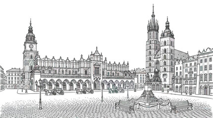 Historic European City Square Landmark Architecture Drawing © saputri