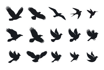 Set of flying birds silhouettes © Mostak