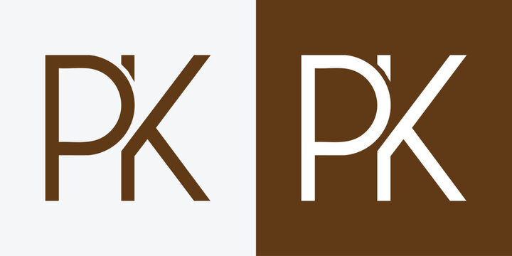 Brown and white PK logo icons, vector lettering symbols, branding elements
