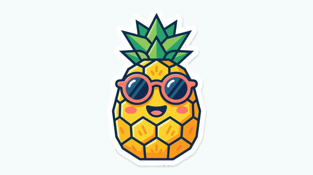 A cheerful cartoon pineapple character wearing trendy pink sunglasses, smiling playfully in a modern, stylized, graphic art style, symbolizing fun and tropical summer vibes.