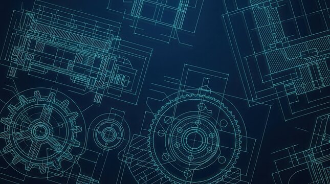 Mechanical gear engineering blueprint design drawing for industrial technology projects.