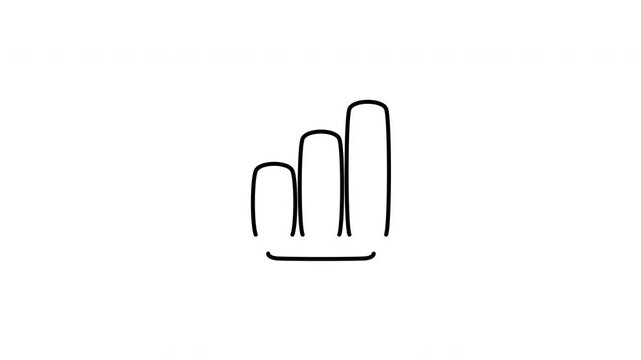 Minimalist outline animation of a rising bar chart financial business growth diagram icon drawing on and fading out. Features a clean pop up style in 3 color setups.
