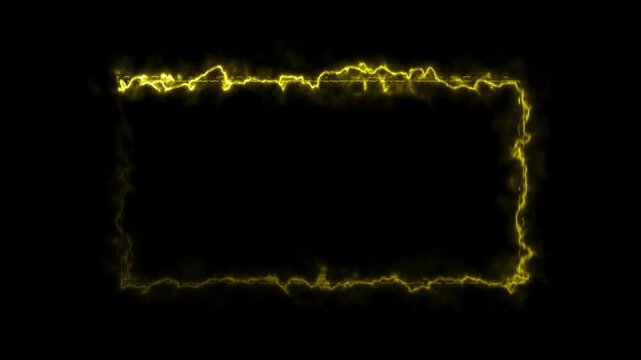 Yellow electric energy rectangle frame overlay on black background footage motion.