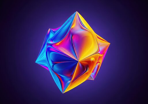 Abstract digital rendering of a highly complex geometric shape undergoing extreme topological deformation and distortion in a vibrant color space, plasticity, extreme, transformation