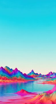 Abstract vibrant landscape creating a mind-bending visual experience. Trippy wavy gradients transform the natural environment, rainbow, environment, meadow