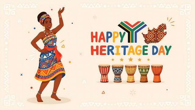 Happy heritage day celebration with traditional south african attire and african drums heritage tradition