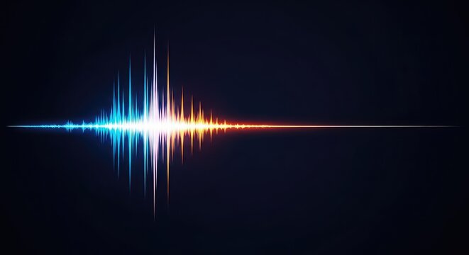 Digital abstract visualization showing a fluctuating audio waveform suddenly hitting a prolonged, flat, blank line, symbolizing silence or signal loss, blank, spectrum, metric