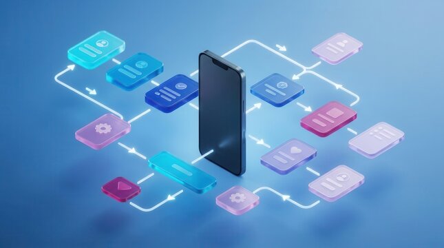 Creative planning and application process wireframe for web and mobile interface design.