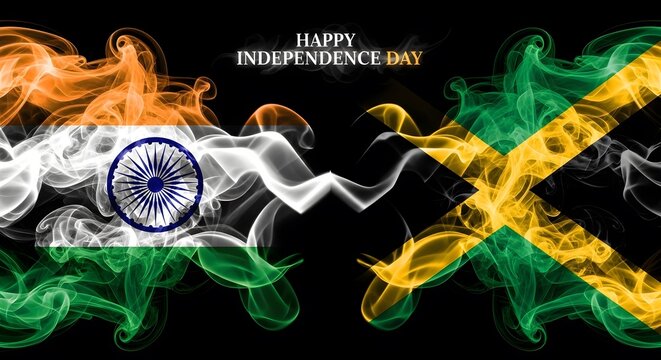 India and jamaica independence day celebration flags