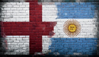 Obraz premium england flag and argentina flag graffiti on brick wall