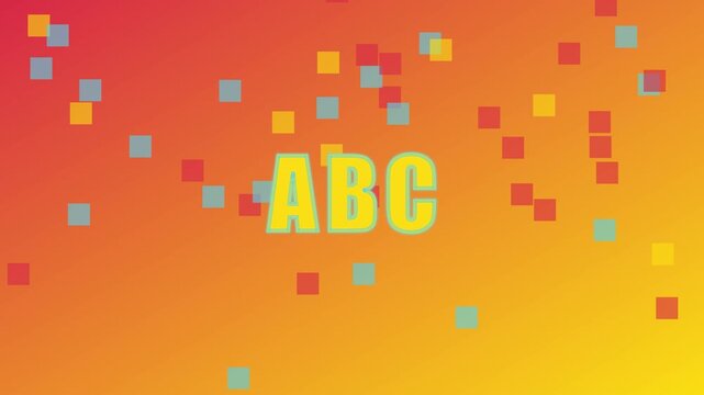 Abc alphabet lettering animation with colorful floating geometric squares on gradient 4k background letters