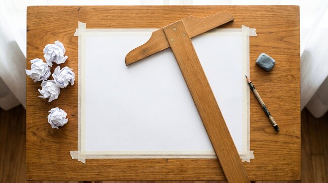 Back to the Drawing Board: Blank Paper on Drafting Table With Crumpled Sheets