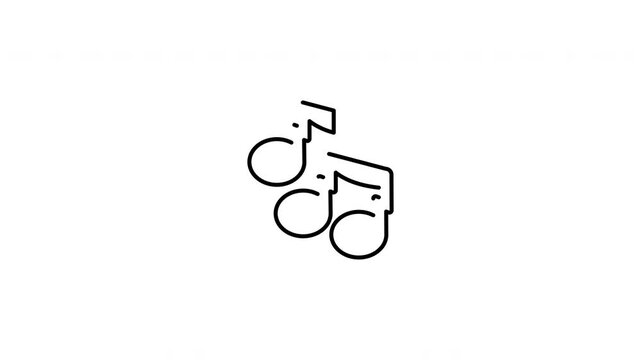 Minimalist outline animation of a vibrating music note displaying rapid acoustic audio sound wave icon drawing on and fading out. Features a clean pop up style in 3 color setups.